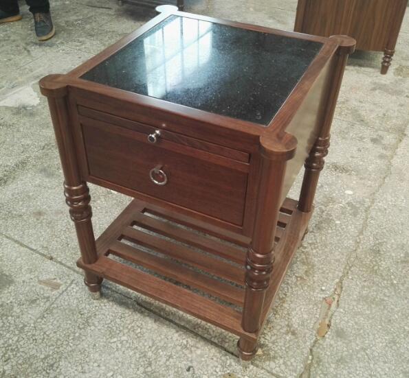 1 Drawer Stone Top Hotel Bedside Tables Walnut Wood For Living Room 2