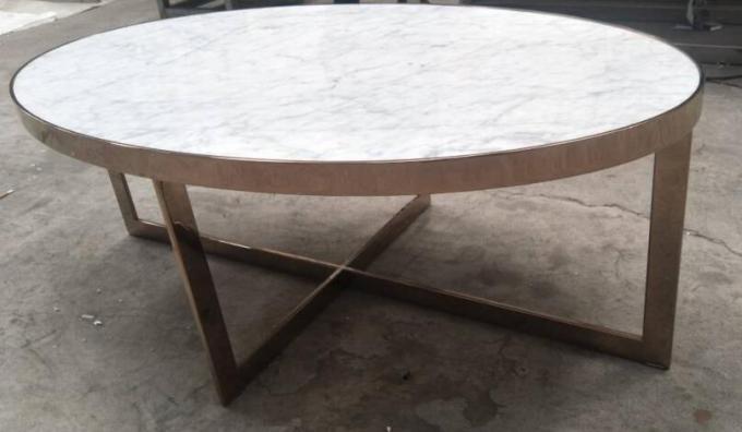 Indoor Furniture Stone Top Living Room Coffee Table White Quartz With Metal Base 0