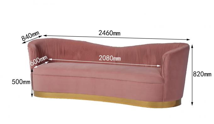 Living Room Tufted Velvet Smoky Pink Sofa With Metal Base 0