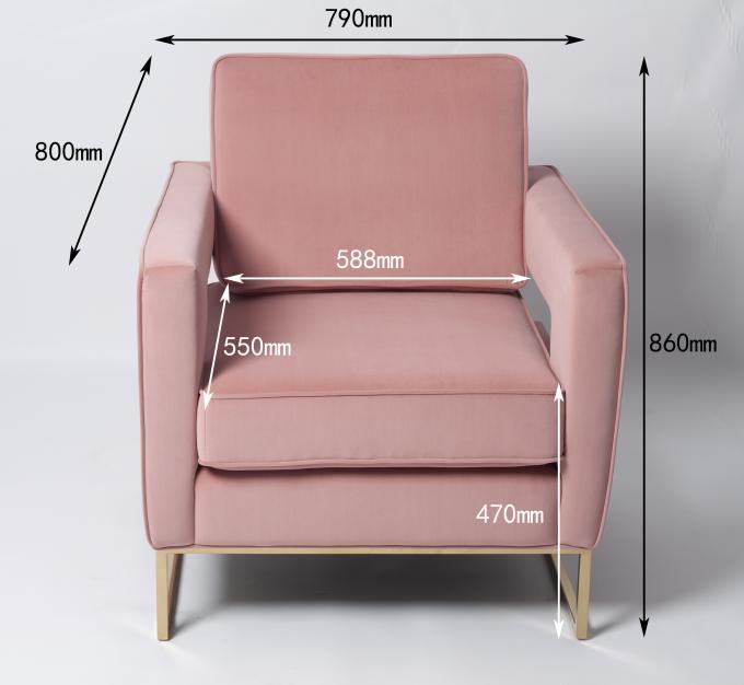 Modern Living Room Furniture Velvet Pale Pink Sofa With Metal Frame 0