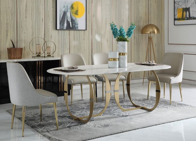 Modern Stainless Steel 160KG White Marble Top Dining Table 1