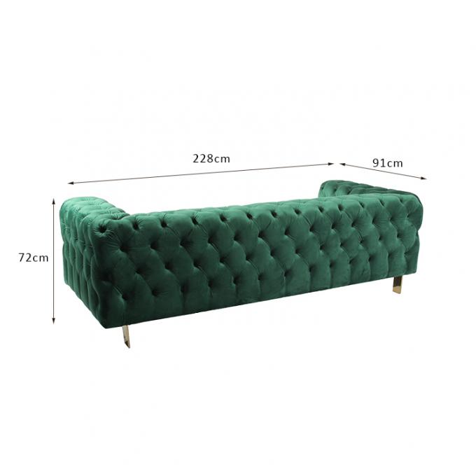 High Density Foam Living Room 3 Seater Velvet Button Sofa With Metal Base 0