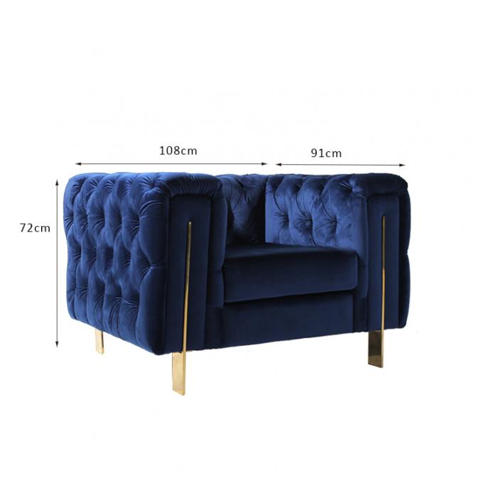 L108cm Comfortable Royal Blue Velvet Chair Button For Living Room 0