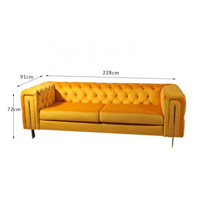 Modern Style Velvet Fabric Stainless Steel Living Room Sofa 228CM Length 0