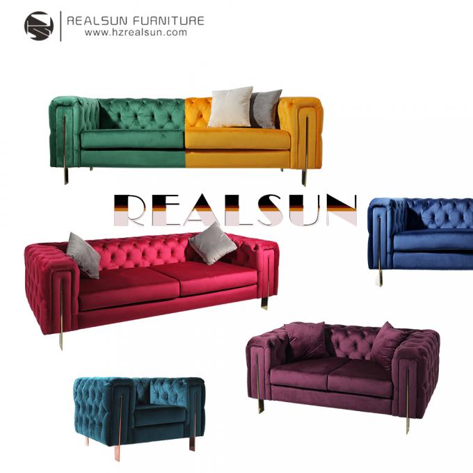 Modern Style Velvet Fabric Stainless Steel Living Room Sofa 228CM Length 1