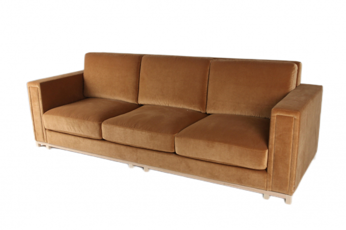 Orange Velvet Home Living Room Sofa 3 Seat Solid Wood Frame 1