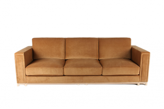 Orange Velvet Home Living Room Sofa 3 Seat Solid Wood Frame 2