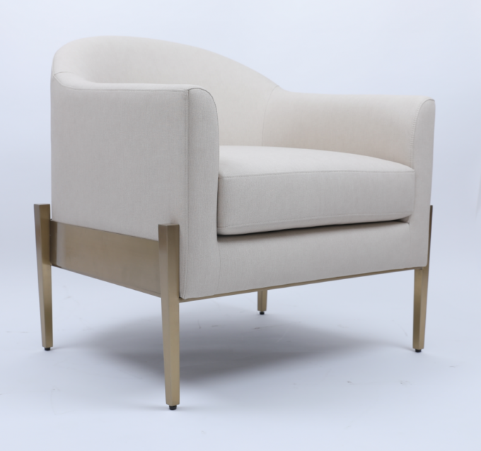 White Fabric Single Lounge Armchair Sofa Luxury Comfortable Gold Metal Frame 0