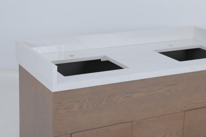 Hotel Komersial Oak Veneer berwarna Kamar Mandi Vanity Dengan Konsol Kayu 3