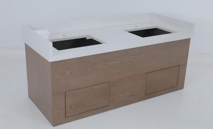 Hotel Komersial Oak Veneer berwarna Kamar Mandi Vanity Dengan Konsol Kayu 2