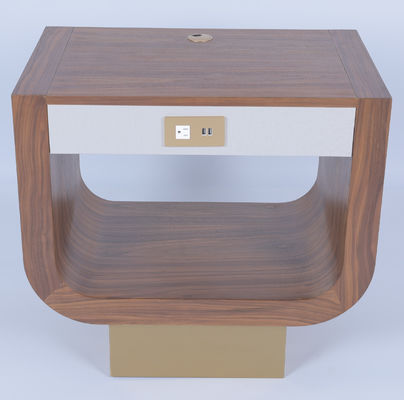 Beli Luxury Custom Made Walnut Wood Veneer Stand Malam Dengan Satu Laci Dan Outlet Listrik pembuatan online