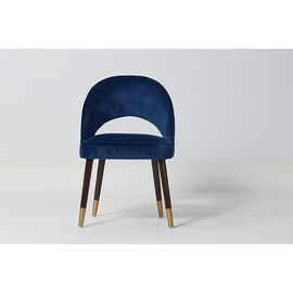 Fashion Concreted Blue Velvet Fabric Dining Chairs With Solid Wood And Metal Feet