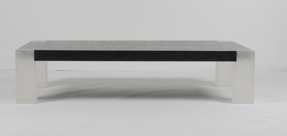 Lucite Plinth Legs Living Room Coffee Table Natural Solid Walnut Top