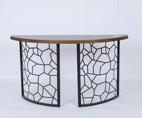 Harga yang bagus Custom Curved Front Console Table With Wood Top And Decorative Iron Base on line