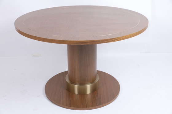 Harga yang bagus White Oak Veneer Metal Inlay Border Dining Table Pedestal Base With Metal Collar on line