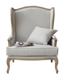 Harga yang bagus Elegant Oak Wooden Leisure Chair Linen Fabric Vintage Style Armchair on line