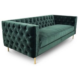 Harga yang bagus Golden Metal Leg Button Tufted Sofa Sets For Wedding / Living Room , Black Velvet Fabric on line