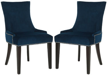 Harga yang bagus American New model modern style high back with slver neilheads  linen fabric wood dining chair on line
