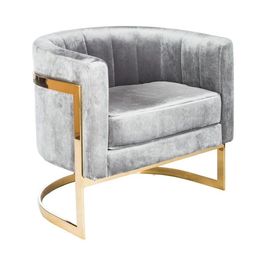 Harga yang bagus Home furniture Grey velvet Curved Event Furniture Rental Golden Stainless Steel Metal Leisure Single Sofa button tufted on line