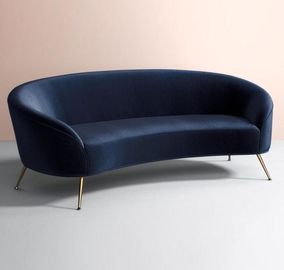 Harga yang bagus Home furniture blue velvet Fabric Upholstery Furniture Event Furniture Rental Metal Sofa with 4 brass leg In Black Color on line