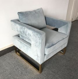 Harga yang bagus Blue Velvet Fabric And Inflatable Cushion Living Room Couches With Golden Brass Metal Base on line