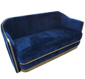 Harga yang bagus Hot sale luxuty blue velvet gold metal base fabric chesterfield sofa with gold neilheads for living room or meeting room on line