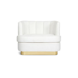 Harga yang bagus White velvet Fabric Chinese Style Single Accent Leisure Home Living Room Club Armchair Lounge Arm Chair golden base on line