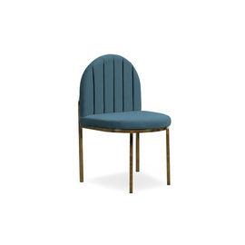 Harga yang bagus home furniture Dining Chair in Bule Channel Tufted Velvet fabric back with 4 metal golden brass leg on line