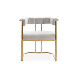 Harga yang bagus American style high quality Gold brass plating metal base white PU fabric dining armrest chair on line