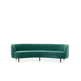Harga yang bagus Upholstery Velvet Fabric Sofa Chair Curved Back Simple Design Modern with black solid wood leg sofa on line