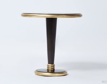 Harga yang bagus Walnut Wood Veneer Round Dining Table With Solid Wood Edge And Gold Leaf Base on line