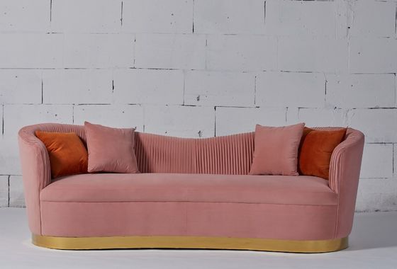Harga yang bagus Pink Velvet Fabric Living Room Sofa With Gold Stainless Steel Base on line