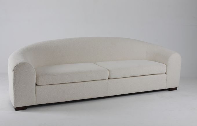 Luxury And Modern White Boucle Living Room Sofa With Wooden Legs 2