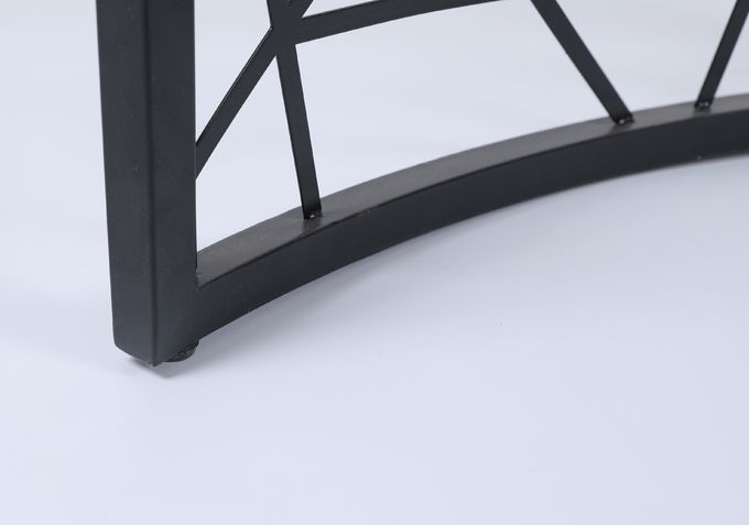 Custom Curved Front Console Table With Wood Top And Decorative Iron Base 0