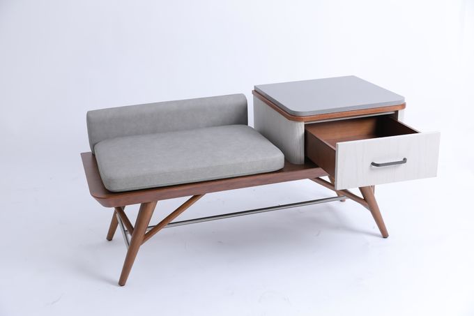 Hotel Bedroom Upholstery Luggage Bench With Drawer Solid Wood Legs 1