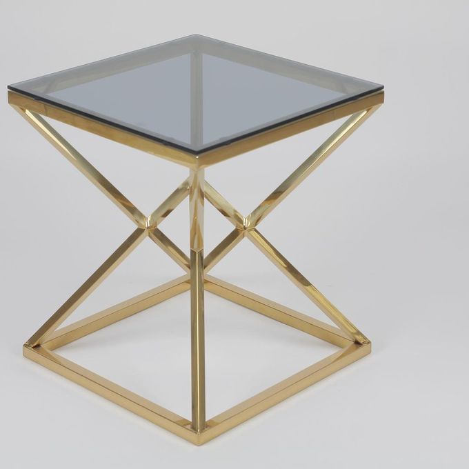 Hotel Side Table With Golden Polished SS Finish & Tempered Glass Top 1