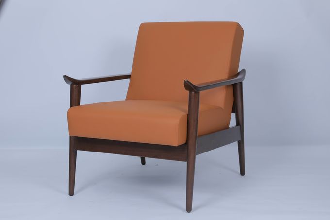 Vintage Hospitality Lounge Chairs Oak Burnt Orange Arm Chair 1
