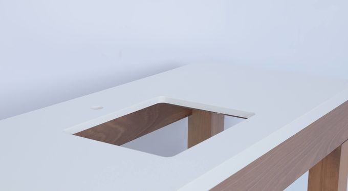 Hotel Komersial Oak Veneer berwarna Kamar Mandi Vanity Dengan Konsol Kayu 3