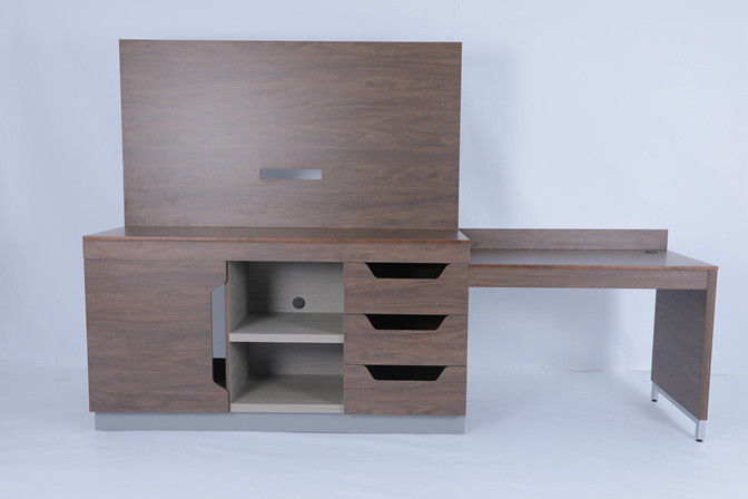 Modern Bedroom Custom Expansive Linear TV Panel Dan Desk Cabinet Untuk Hilton Hotel 6