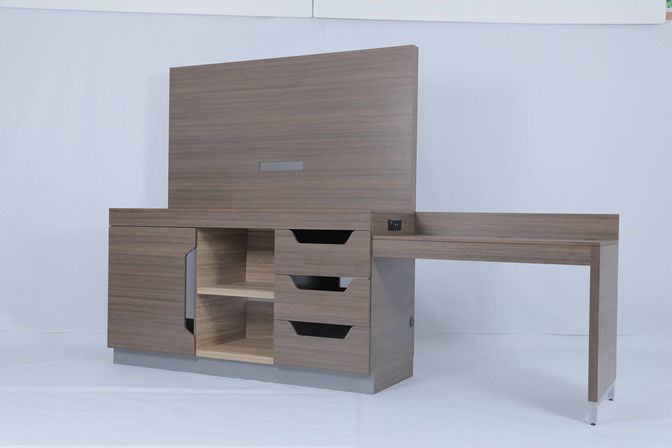 Modern Bedroom Custom Expansive Linear TV Panel Dan Desk Cabinet Untuk Hilton Hotel 5