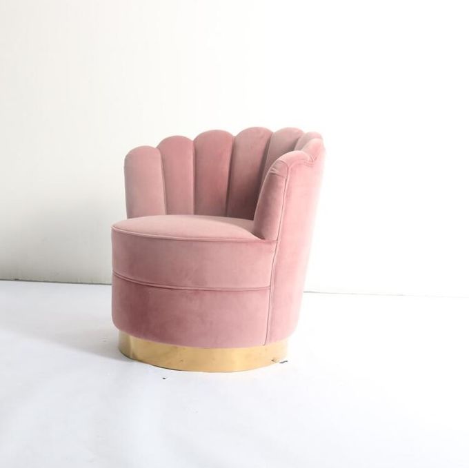 Modern Flower Shape W76cm Velvet Fabric Sofa With Gold SS Base 4
