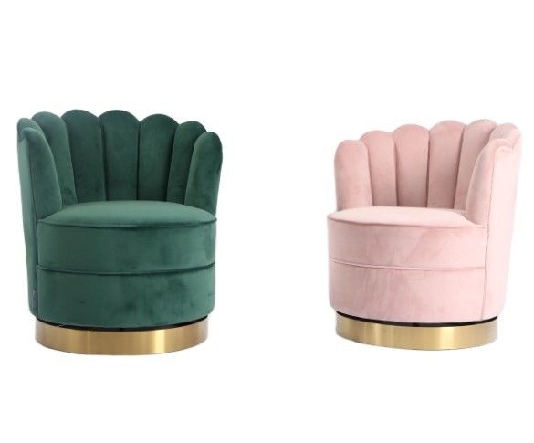Modern Flower Shape W76cm Velvet Fabric Sofa With Gold SS Base 1