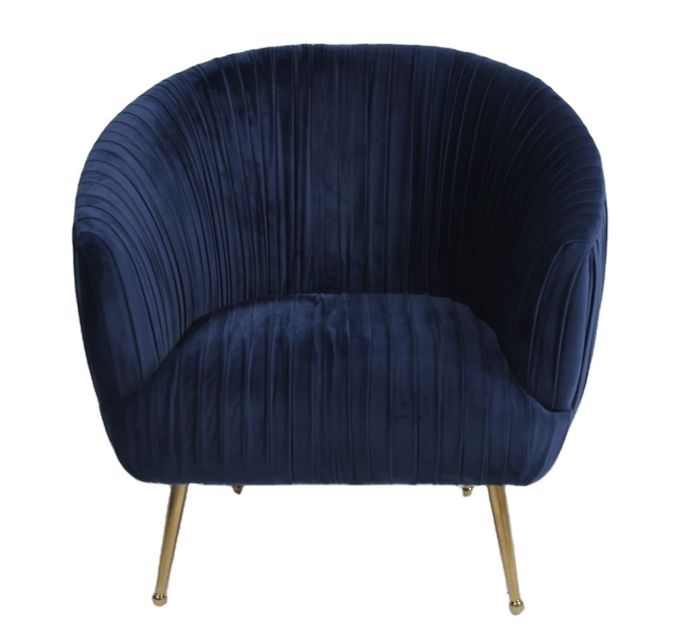 Modern Blue 88CM Velvet Fabric Armchair With Stainless Steel Legs 1