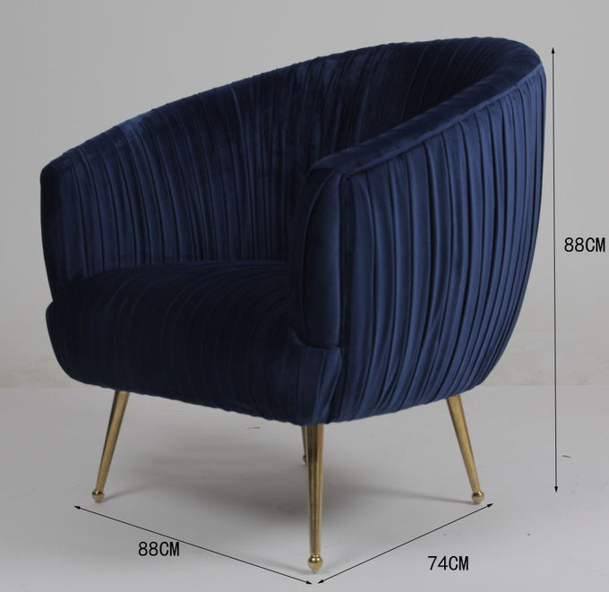 Modern Blue 88CM Velvet Fabric Armchair With Stainless Steel Legs 0