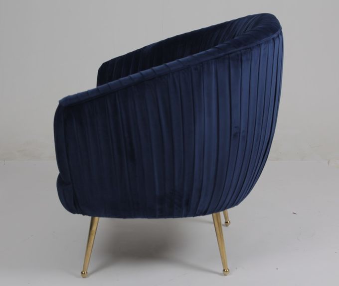 Modern Blue 88CM Velvet Fabric Armchair With Stainless Steel Legs 4