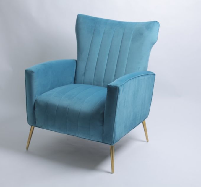 Modern Blue Velvet Armchair With Stainless Steel Legs 3