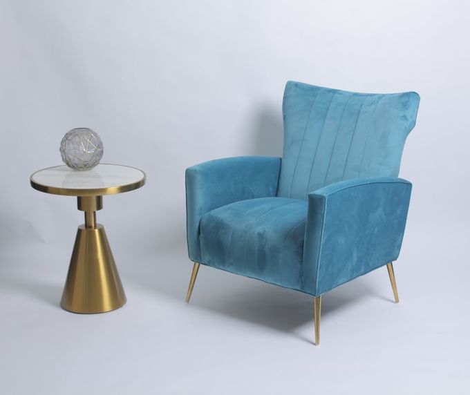 Modern Blue Velvet Armchair With Stainless Steel Legs 0