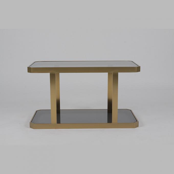 Tempered Glass Top Stainless Steel Side Table Gold Square Nordic Style 1